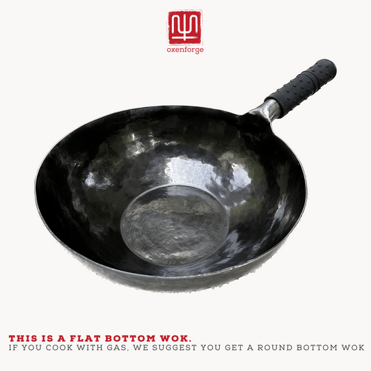 Flat bottom hand hammered hand forged zhang qiu carbon steel wok