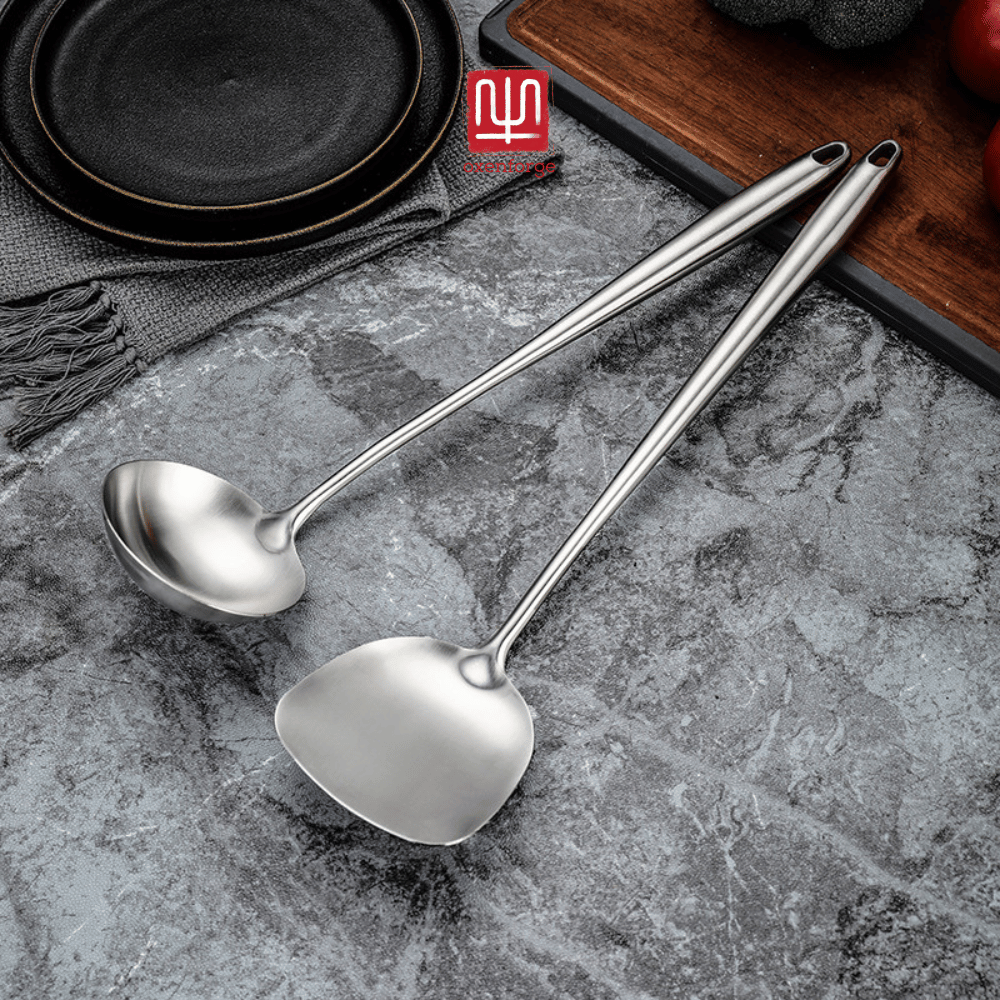 Stainless Steel Kitchen Cooking Utensils Specialty Chinese Wok Utensil Set  with Skimmer Slotted Spoon, Spatula Turner, Wok Spatula and Soup Ladle for